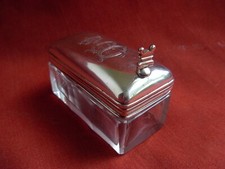 RARE ANTIQUE FRENCH CRYSTAL STERLING SILVER LID TOOTHPASTE BOX, CROWN,LATE 19th.