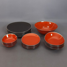 Lot Plat Porcelaine Ovales Royal Fine China Platinum Jewel Rouge Et Noir Vintage