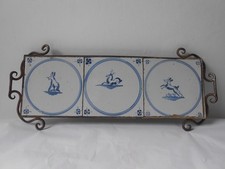 Dessous de plat. 3 anciens carreaux faience Delft 18ème. Animaux.  Antique tile.