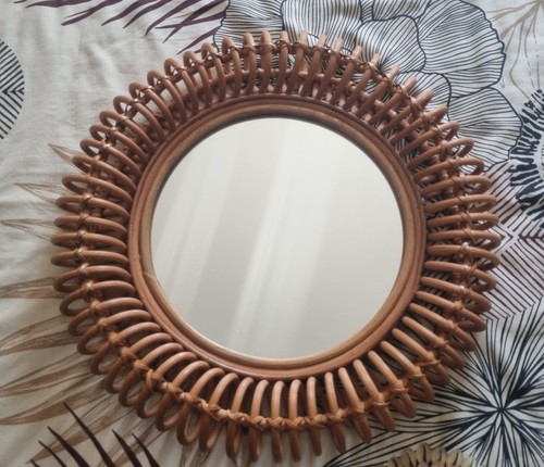 Miroir holeil rond rotin - et, en