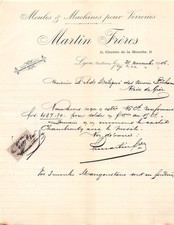 1906 MOULES ET MACHINES POUR VERRERIES MARTIN FRERES A LYON - VERRERIES RICHA