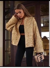 Zara Viral Zw Collection Sequin Veste Or Col Rond Neuf Taille M Ref 7925 993