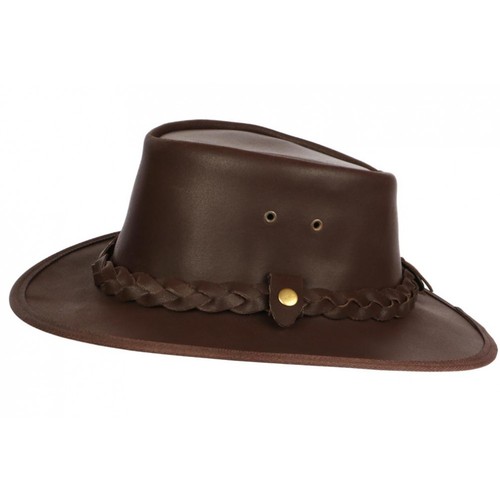 Chapeau cuir marron australien - cuir,