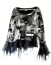 Joli haut noir à motifs Taille 4/5 (44) marque Multiples  fabrication  française