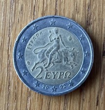 GRECE  2002 : TAUREAU pièce 2 euros - Frappée sans le S dans l'étoile.
