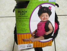 NWT Baby Girl 's Cat Plush Costume 0- 6 mnths Black Pink 2pc Jumpsuit Hood New 