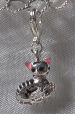 1 CHARM SUR MOUSQUETON CLIPER CHAT NOIR ROSE BRELOQUE EN METAL ARGENTE *V325