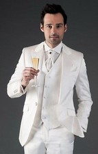 Homme Ivoire (Crème) Slim Fit Costume Palefrenier Smoking Mariage Soirée + Pant