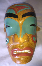 ANCIEN BEAU MASQUE INDIEN HURON ONHOUA CANADA QUEBEC en PIERRE 1980, fait main