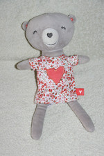 TAPE A L'OEIL TAO DOUDOU OURS GRIS ROBE ROSE FLEUR COEUR ROSE ETAT NEUF