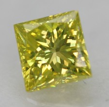 0.19 Carat Canari Jaune VS1 Princesse Naturel Amélioré Diamant 3.21X3.11mm Vidéo