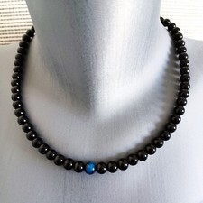 Collier 50 cm homme ou femme pierres naturelles Onyx et Oeil de tigre bleu