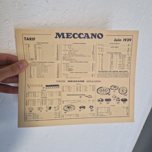 Meccano1 juin 1939 - , tarif