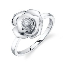 Diamant Bague Fleur 14K or Blanc Rose Floral 0.07CT Rond Naturel Certifié