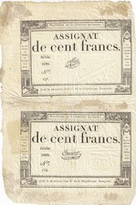 Planche de deux Assignats de  100 FRANCS  - sign. AMIOT et TUET  P-A78.01 et 45