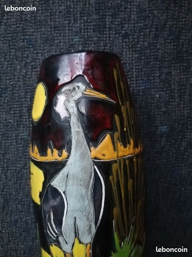 Vase verre rouge peint - vase,