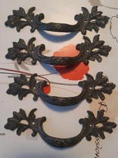 4 anciennes poignées portes tiroirs bronze patinée art déco commode ou autre