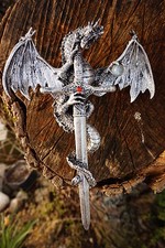 HF0489    FIGURINE STATUETTE DRAGON EPEE MURALE  HEROIC FANTASY