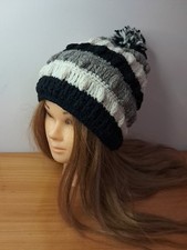 Bonnet Tu Femme Pompon Hiver Tricoté Main Thermique Ski 100%laine Népal