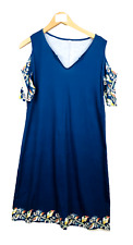 Robe bleue femme taille 46/48 avec motifs épaules nues dames ladies dress blue