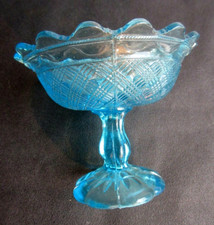 Coupelle sur pied verre bleu quadrillé: Vallérysthal ou Portieux