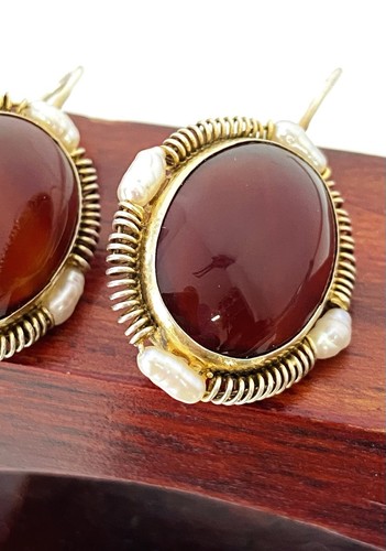 Boucles oreilles ambre rouge - boucles,
