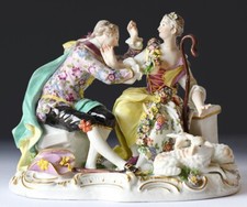 Groupe en porcelaine de Samson représentant un couple de bergères