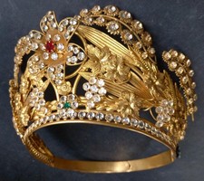 Superbe Diademe Couronne De Vierge Laiton Cabochons Old Crown Virgin XIX