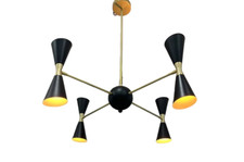 Lustre Spoutnik noir mat clair laiton brossé moderne 8 lumières 4 abat-jour