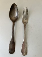 Cuillère à soupe et fourchette Argent massif Vieillard uniplat XIX