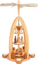 Tour Pyramide de Noël en Bois Grande 44 Cm Crèche pour 4 Bougies à Chauffe-Plat