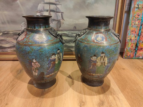 Paire vases émail - paire,