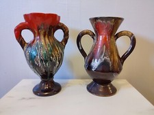 2 beaux vases à anse céramique style Vallauris vintage - Env. 21 / 22 cm de haut