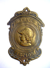Plaque de Velo Cycles ACTION - Old Bike Head Badge - No Emaillee