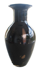 Vintage Murano Vase Verre Noir soufflé épais - incrustation de paillons d'or