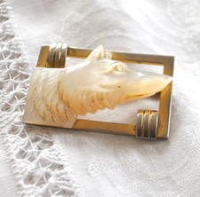 JAKOB BENGEL Broche ART DECO Chien galalithe nacre "Fabon Fse 725 Paris"