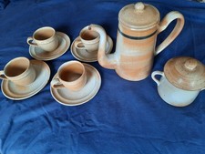 Lot Grés Du Marais Cafetière +4 Tasses  et sous tasses + Sucrier
