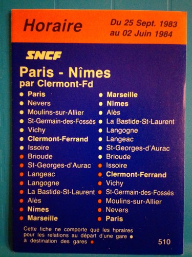 Horaires paris nîmes 1983 - horaires,