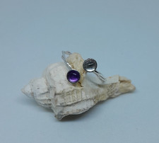 Bague réglable en argent entrelacé améthyste et quartz rutilé création unique