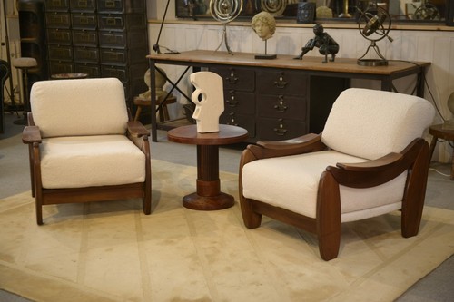 Paire fauteuils brutalistes - paire, de
