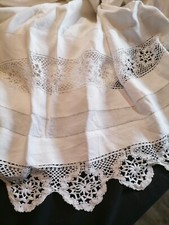 Beautiful Antique French Pure Linen Trousseau Sheet. Lace, Monogram 229 x 300cm