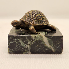 France - Réduction - Tortue en bronze sur socle de marbre vert - 4,5 x 5,5 x 4