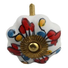 Bouton de meuble en céramique Poignée de porte Shabby Chic Rosette Fleur rouge-b