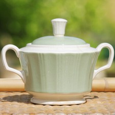 Sucrier ancien Villeroy & Boch Mettlach vert céladon & crème modèle Paris