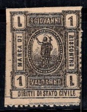 San Giovanni Valdarno - Neuf ** 100% Italie fiscal 1 Lira,Etat civil,Noir