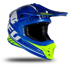 Casque Cross Ufo Intrepid Motocross Enduro Motard Atv Bleu Jaune Fluo Mat