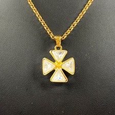 Collier Yves Saint Laurent YSL croix trèfle pierre cristal or vintage Japon