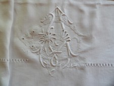 Ancien drap en lin brodé,mariage, avec 2 taies en lin,308 x 205 cm,linge de lit,