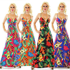 Robe Longue D'Été Imprimée Fleurs Tropicales Avec Bijou Évasée Bretelles Fête