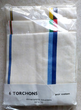 LOT 6 TORCHONS ANCIENS RAYES PUR COTON  NEUFS. non déballés.